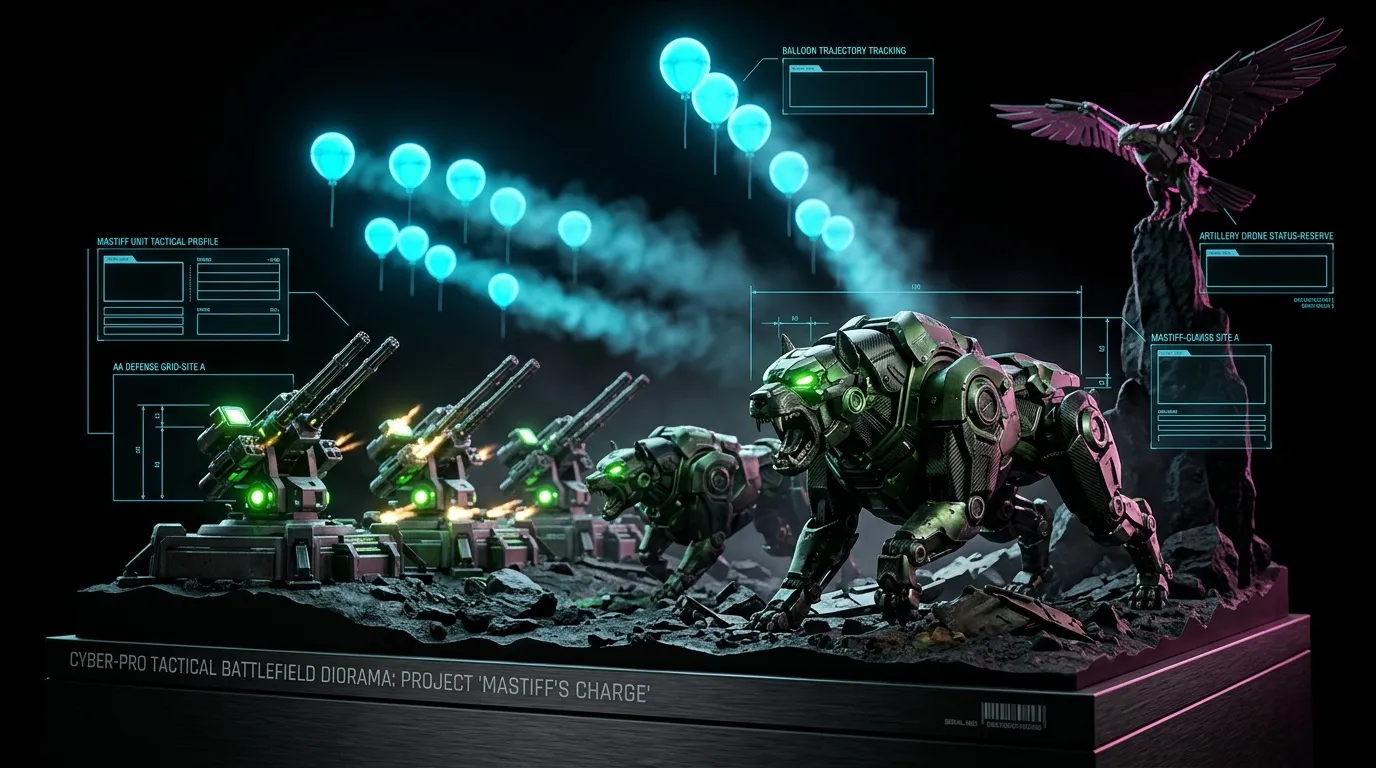 Robots militaires futuristes combattant drone ailé luminescent