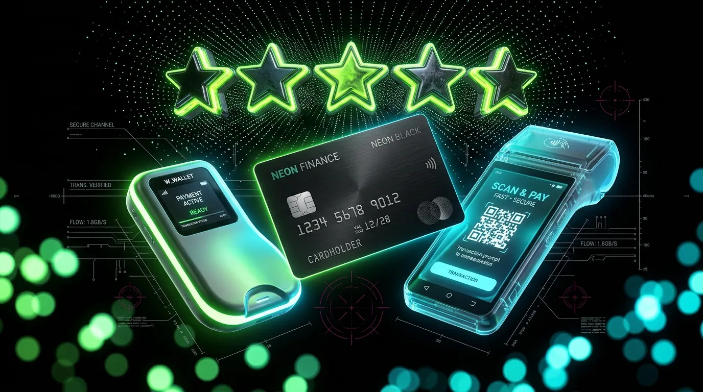 Appareils de paiement futuriste avec neon et cinq étoiles