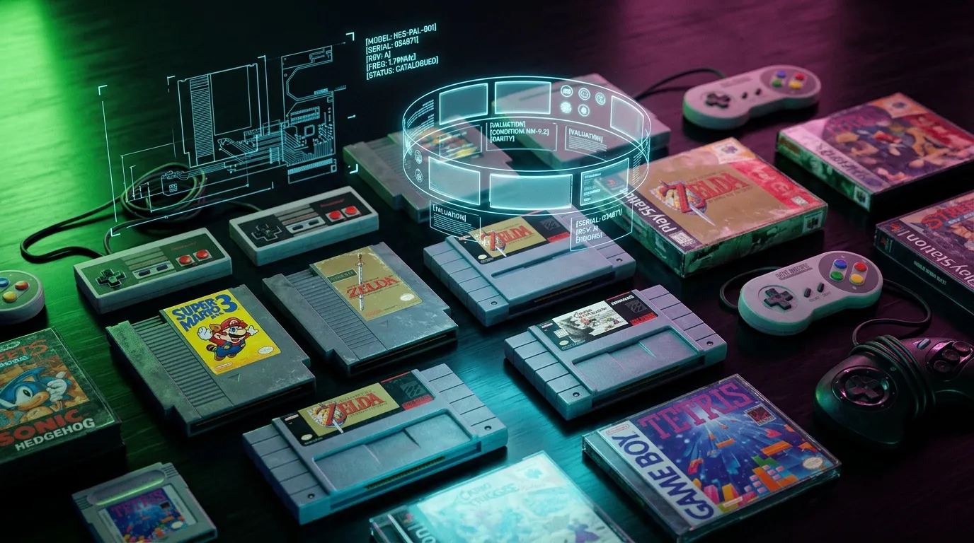 Consoles, jeux et contrôleurs rétro avec hologramme futuriste