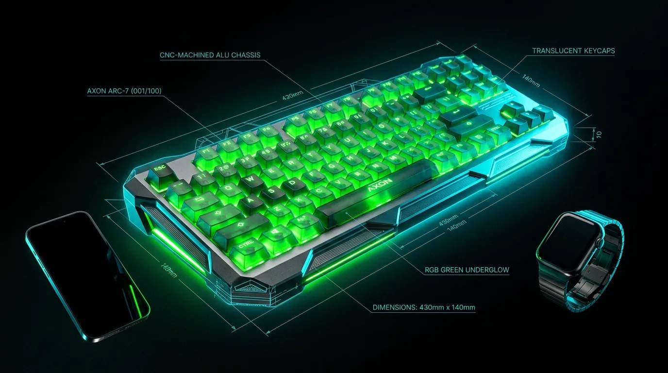 Clavier mécanique RGB vert avec chassis aluminium CNC-usiné