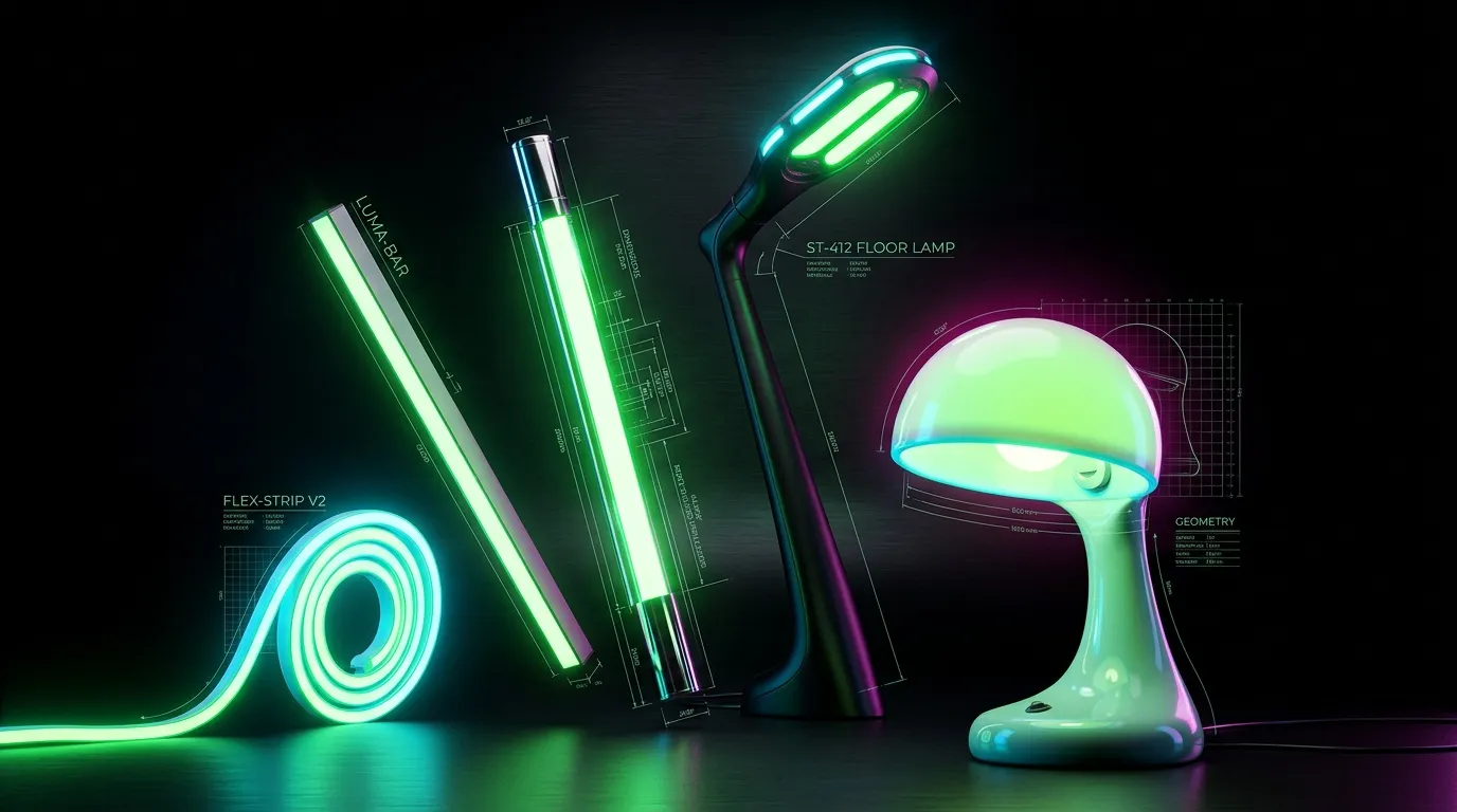 Quatre lampes néon fluorescentes vertes et bleues brillantes