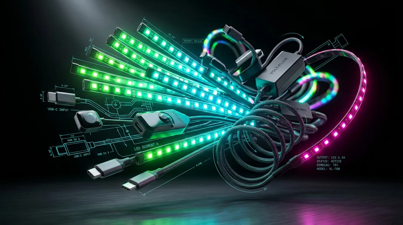 C&acirc;bles USB-C illumin&eacute;s LED multicolores avec connecteurs