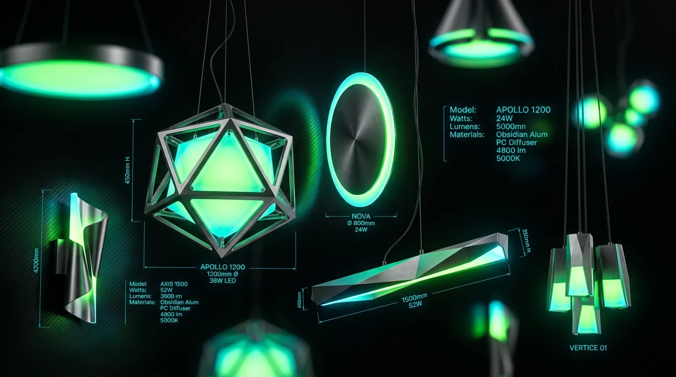 Collection de lampes LED g&eacute;om&eacute;triques vertes suspendues