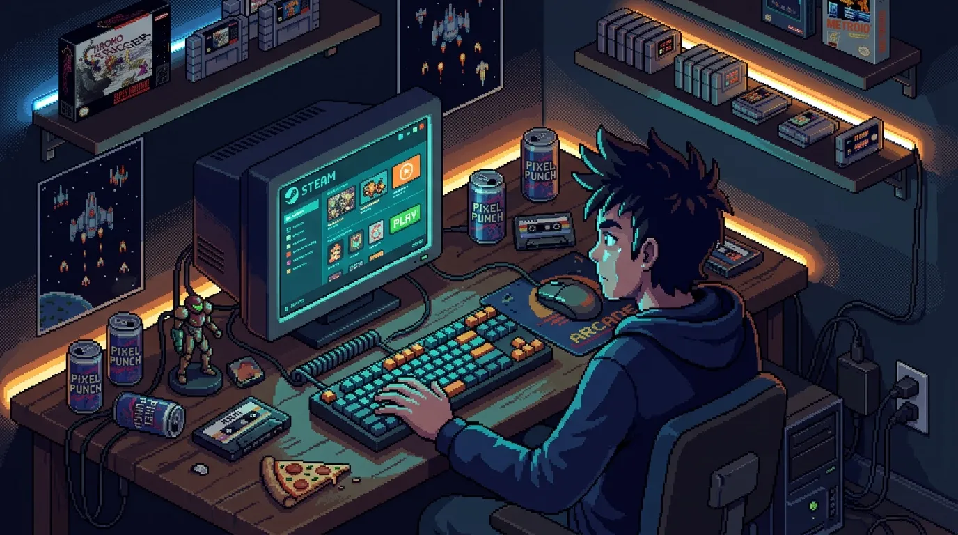 Jeune homme jouant sur ordinateur dans chambre gaming
