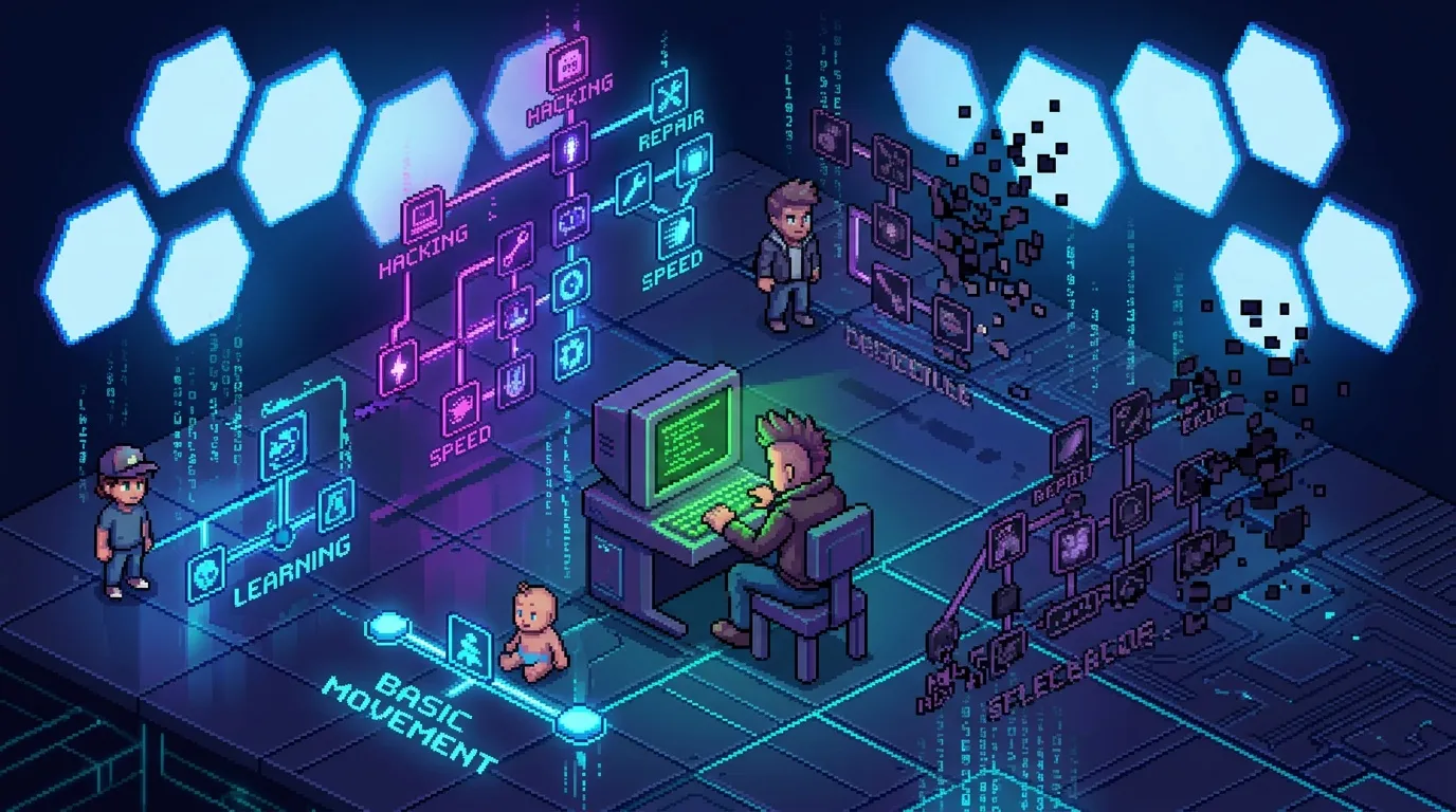 Illustration isom&eacute;trique montrant progression apprentissage cybers&eacute;curit&eacute; num&eacute;rique