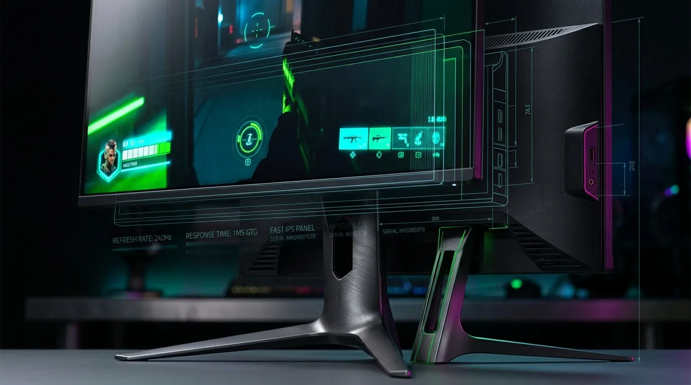 Moniteur gamer avec interface futuriste et n&eacute;on vert