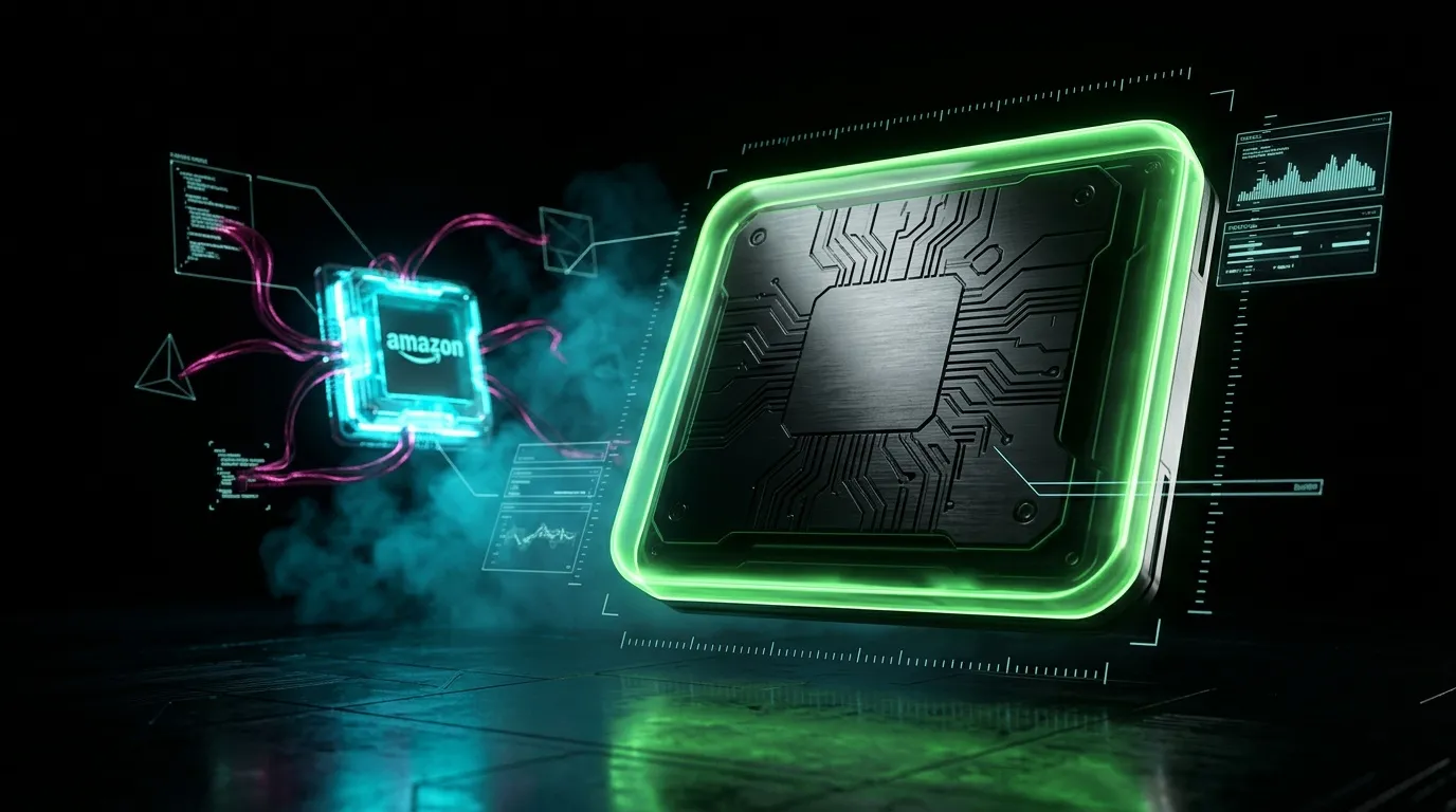 Chip processeur néon vert avec logo Amazon luminescent