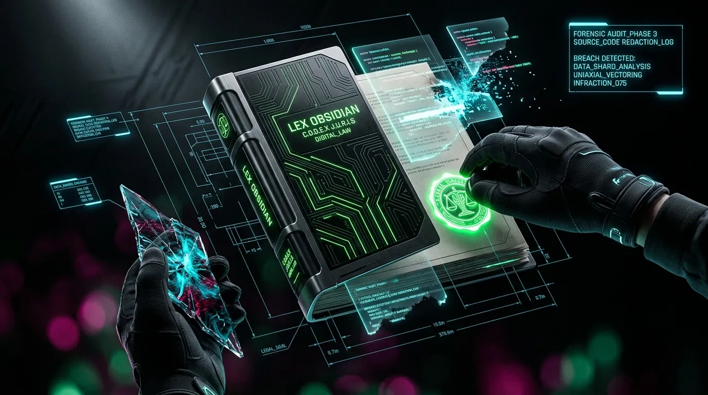 Mains gantées analysant livre numérique haute technologie avec données holographiques