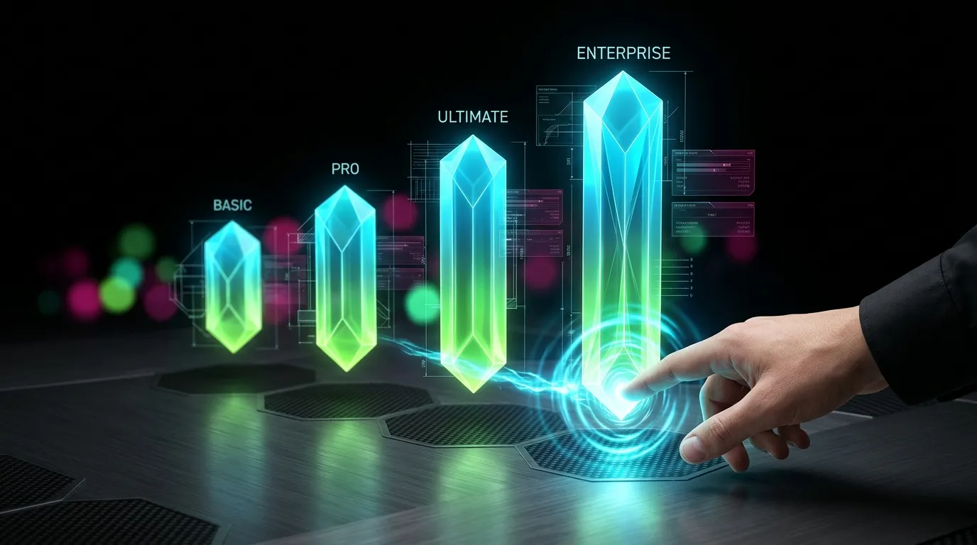 Main touchant hologrammes cristallins représentant niveaux tarifaires